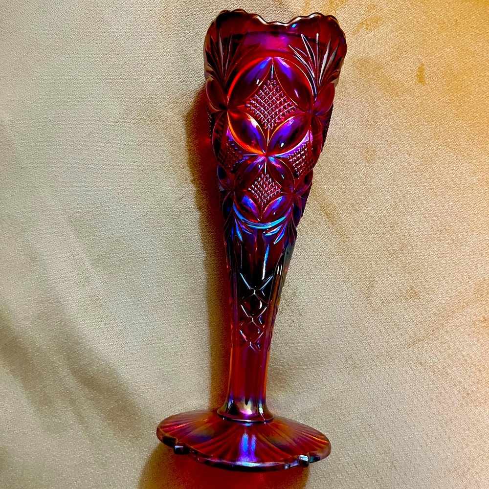 Carnival Glass Vase Sunset Red Indiana Glass